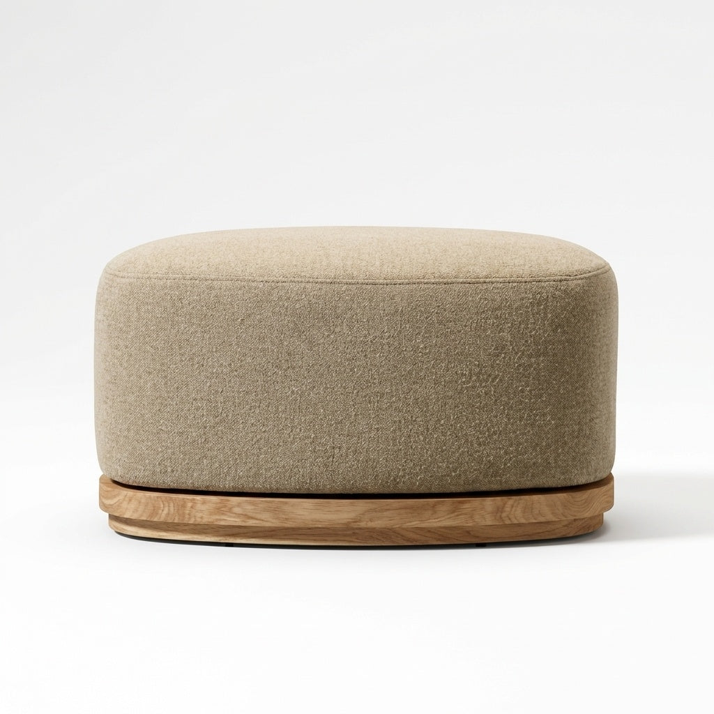 Vanta Round Ottoman Teak - Side View
